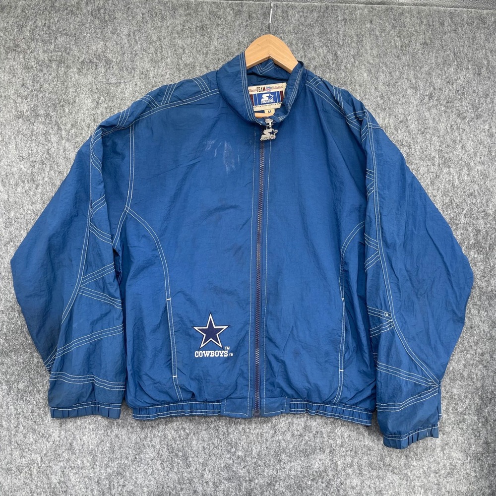 Vintage Dallas Cowboys Jacket Mens medium NFL Windbreaker Blue Full Zip Starter